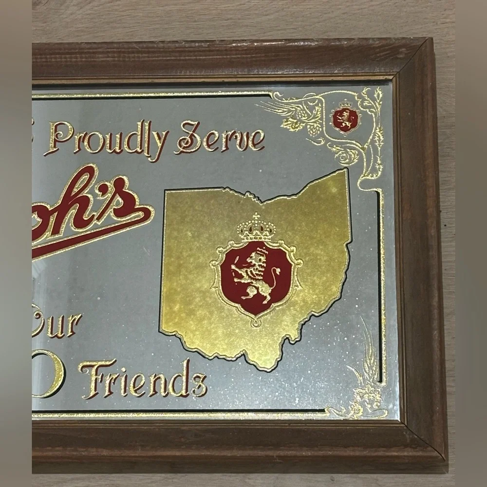 Vintage Stroh’s Beer Ohio Mirror Sign – 1970s-1980s Bar Decor